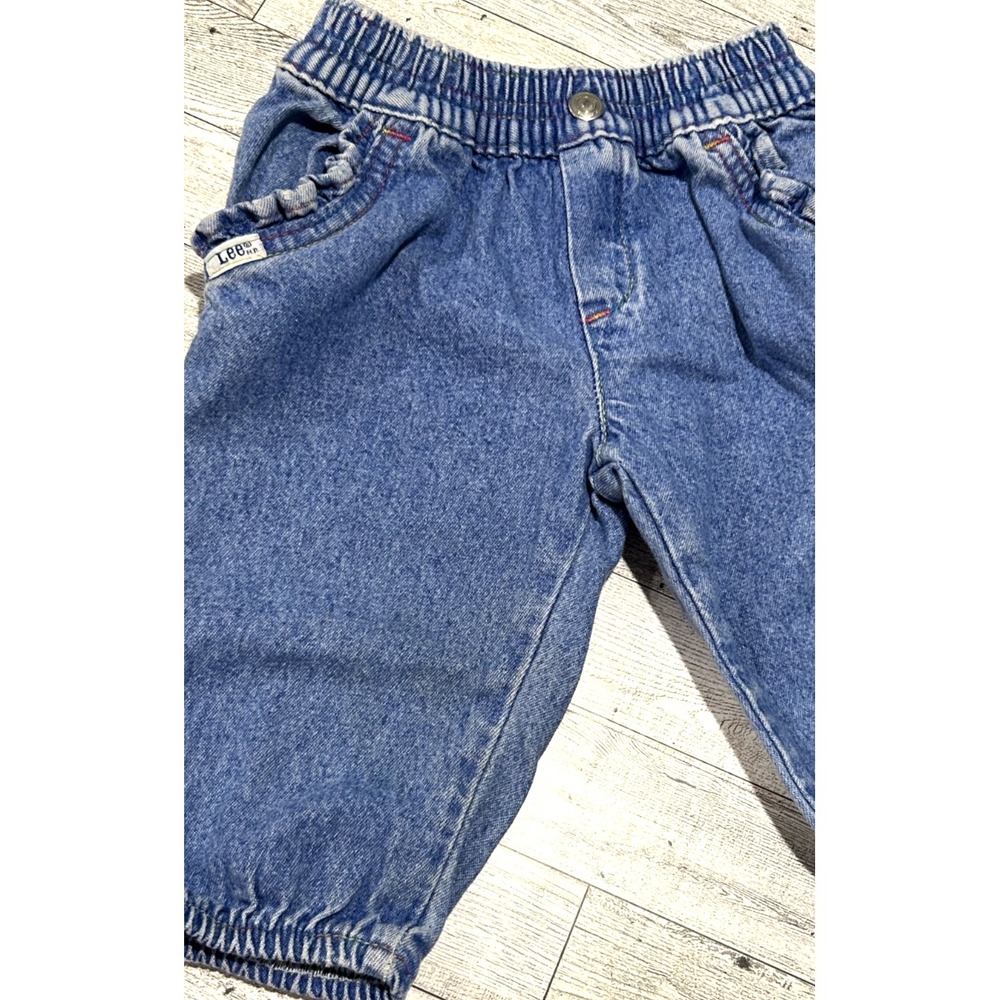 Vintage 90s Lee Jeans Made In USA Girls Size 12 months Rainbow Stitching Ruffles